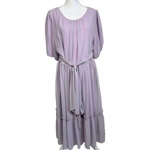 Rachel Parcell Pastel Lavender Midi Dress Belted Cottagecore Puff Sleeve XXL